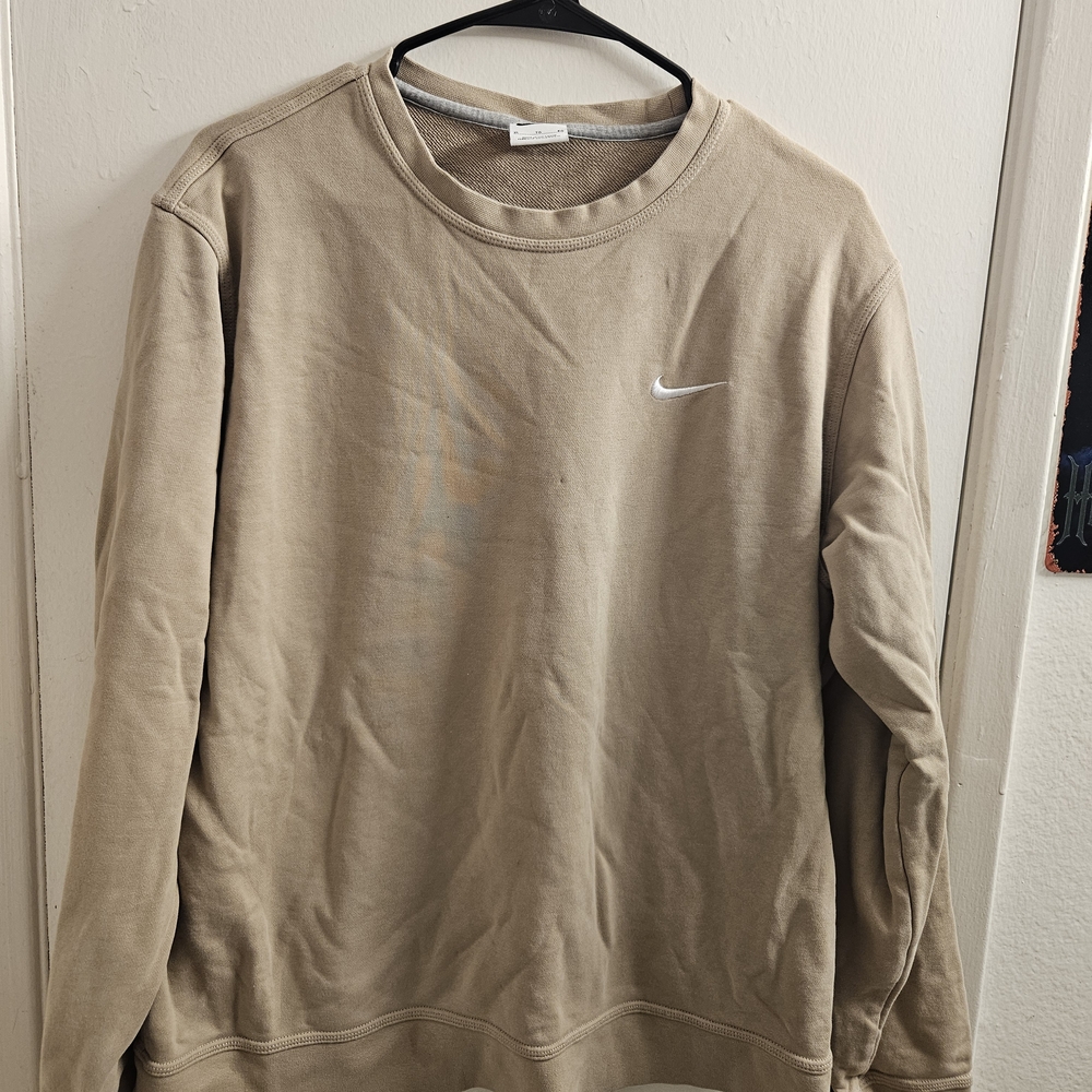 Nike Tan Crewneck Sweater with Ribbed Trim